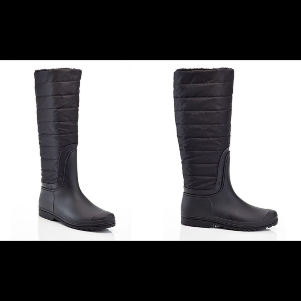 Knee-high quilted fur trim waterproof boots